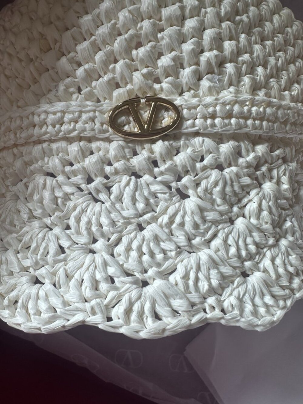 Valentino Garavani Crochet Bucket Hat in Bianco & Gold - Picture 10 of 13